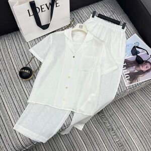 Loewe short-sleeved shirt plus elastic-waist wide-leg pants set